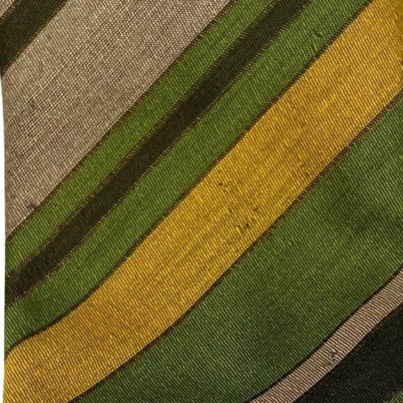 BJ Ernst Rare Collectible Vintage 1960's Green Yellow Striped Retro Neck Tie - Picture 9 of 9
